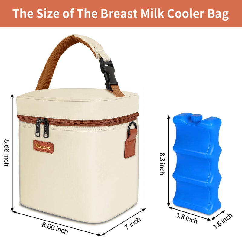 Mancro Breast Milk Cooler Travel Bag with Ice Pack, Insulated Baby Bottle Bag Fits for 6 Baby Bottles Up to 9 Ounce with Detachable Shoulder Strap, Breastmilk Cooler for Working Mom or Daycare, Beige - Image 2